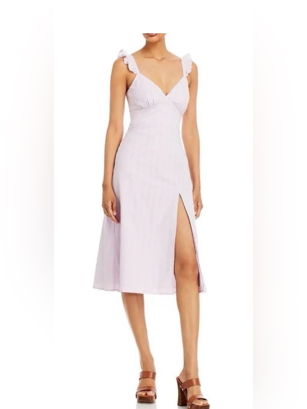 Aqua Light Lavender Ruffle-Shoulder Summer Dress